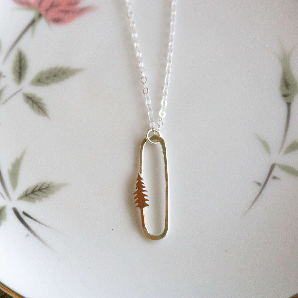 Mixed Metal Oval Tree Necklace