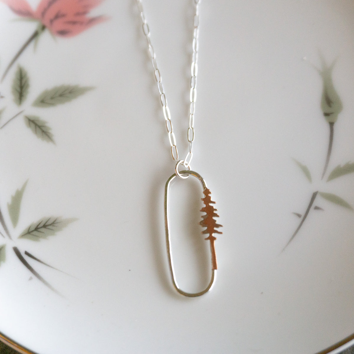 Mixed Metal Oval Tree Necklace