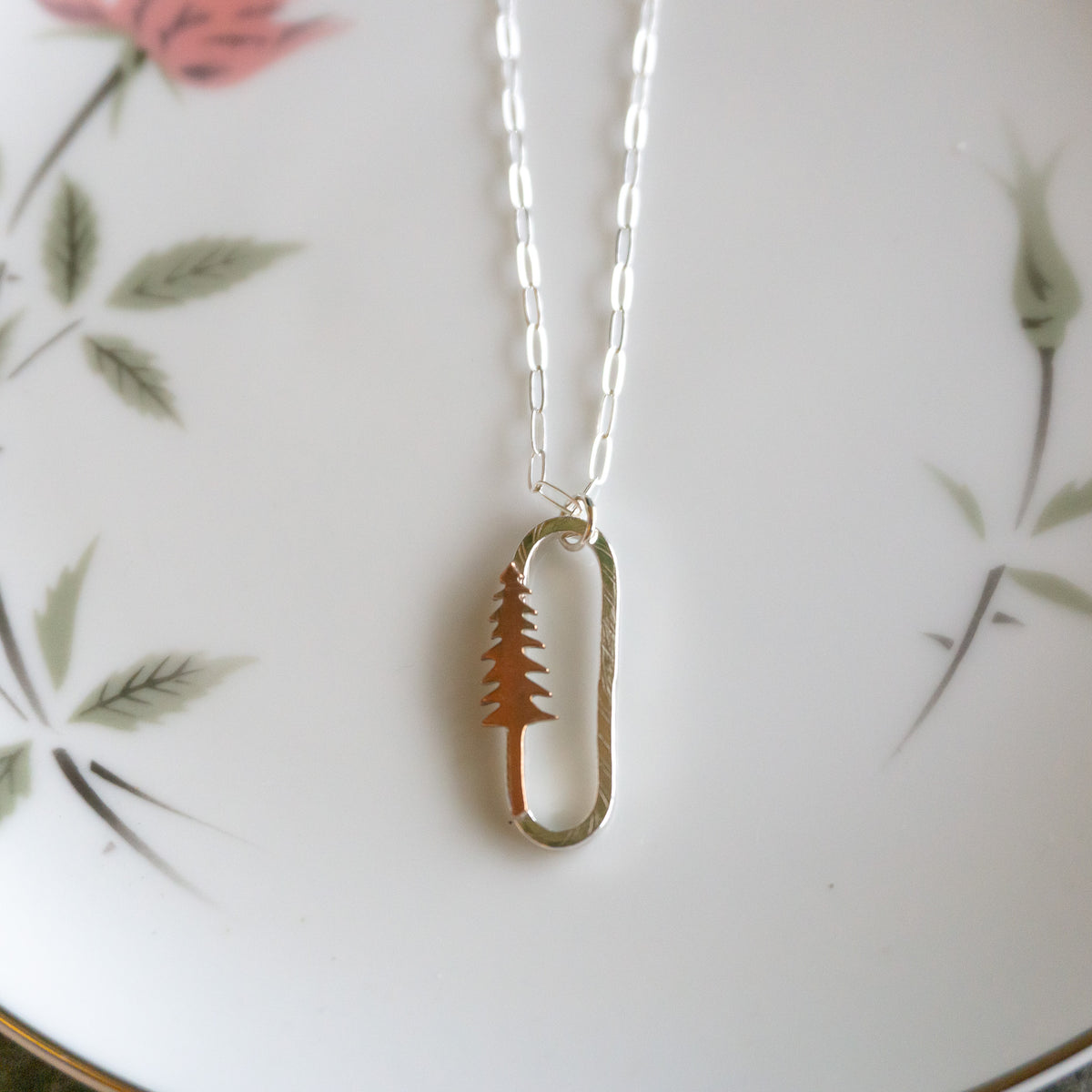Mixed Metal Oval Tree Necklace