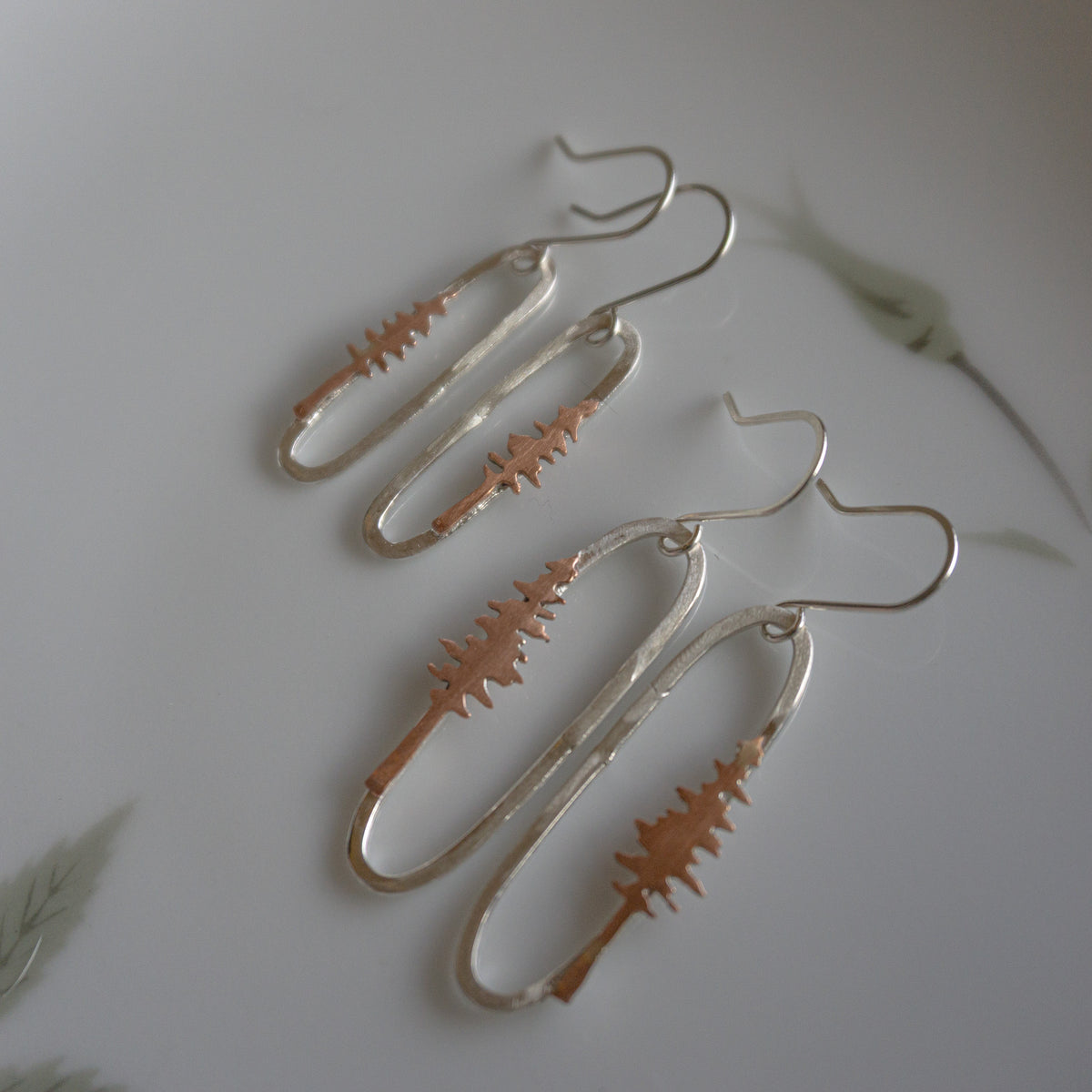 Mixed Metal Oval Tree Earrings