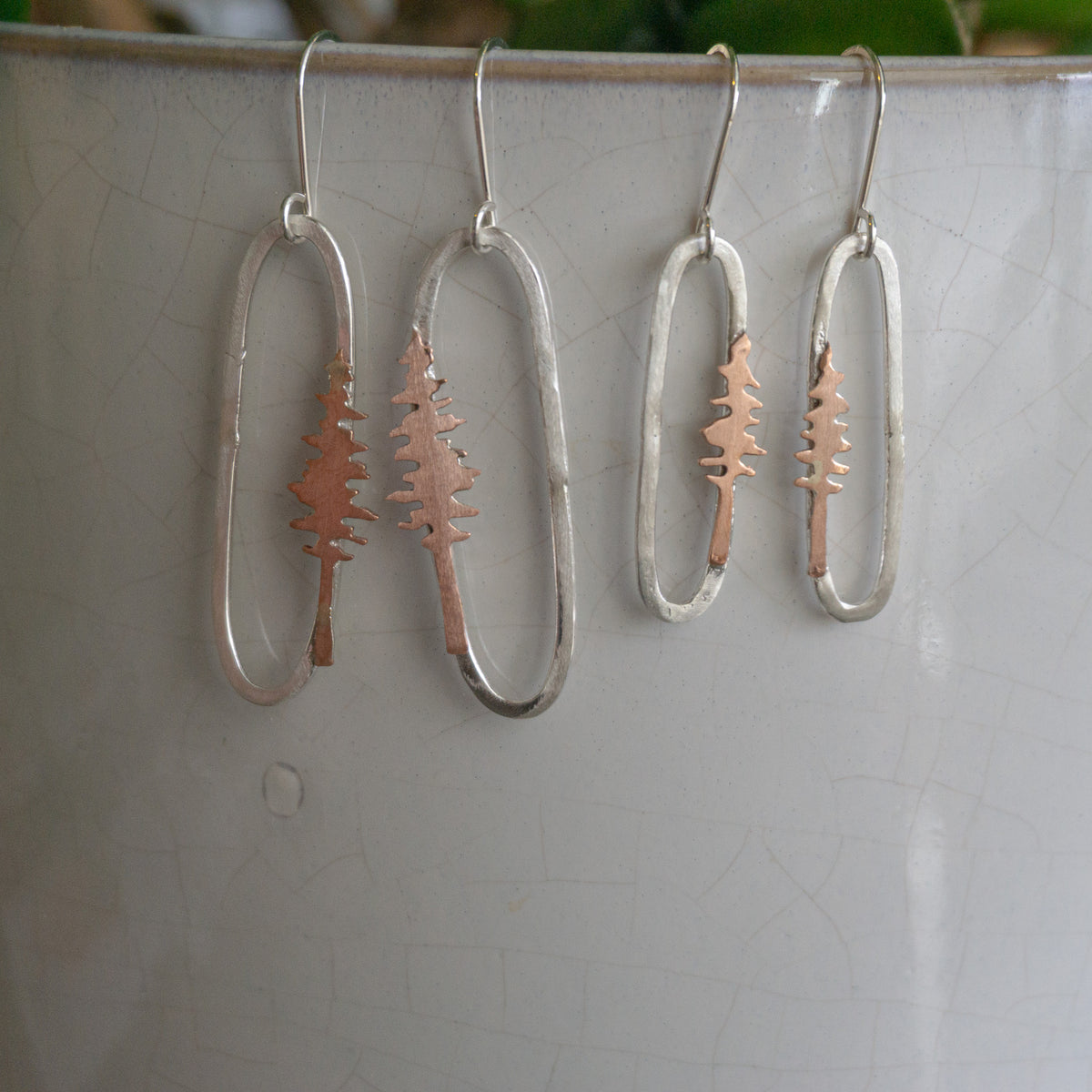 Mixed Metal Oval Tree Earrings