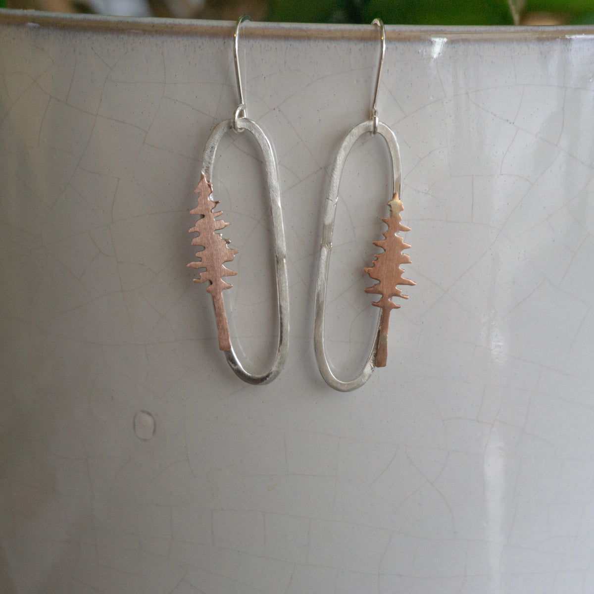 Mixed Metal Oval Tree Earrings