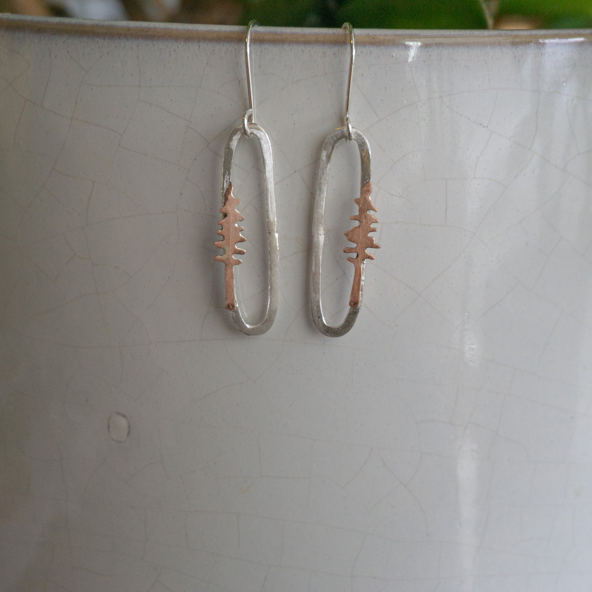 Mixed Metal Oval Tree Earrings