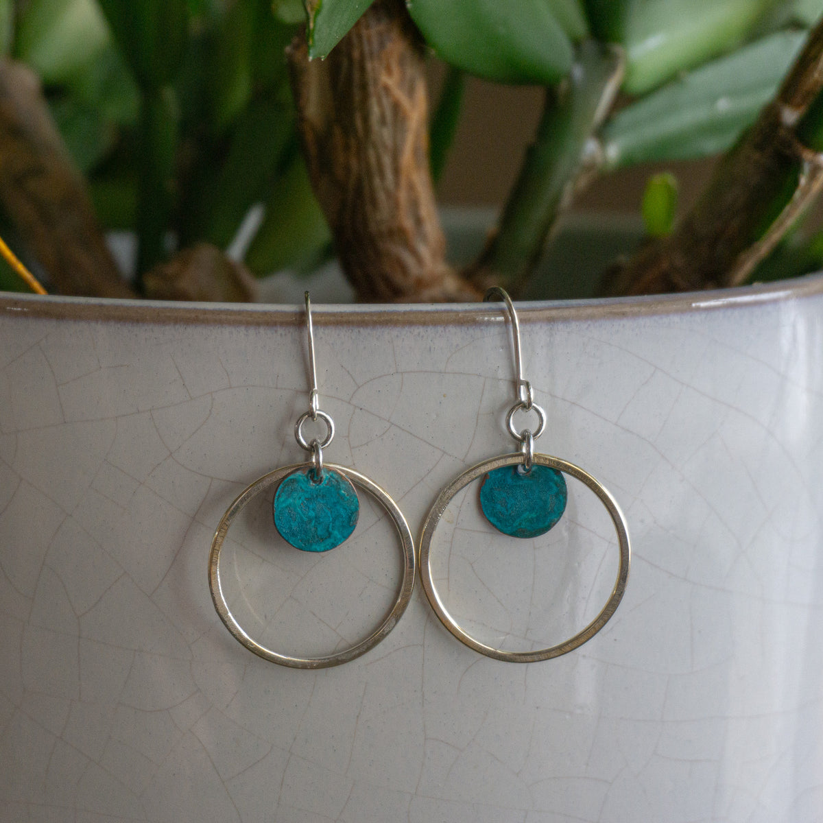 Verdigris Sterling Silver Hoops