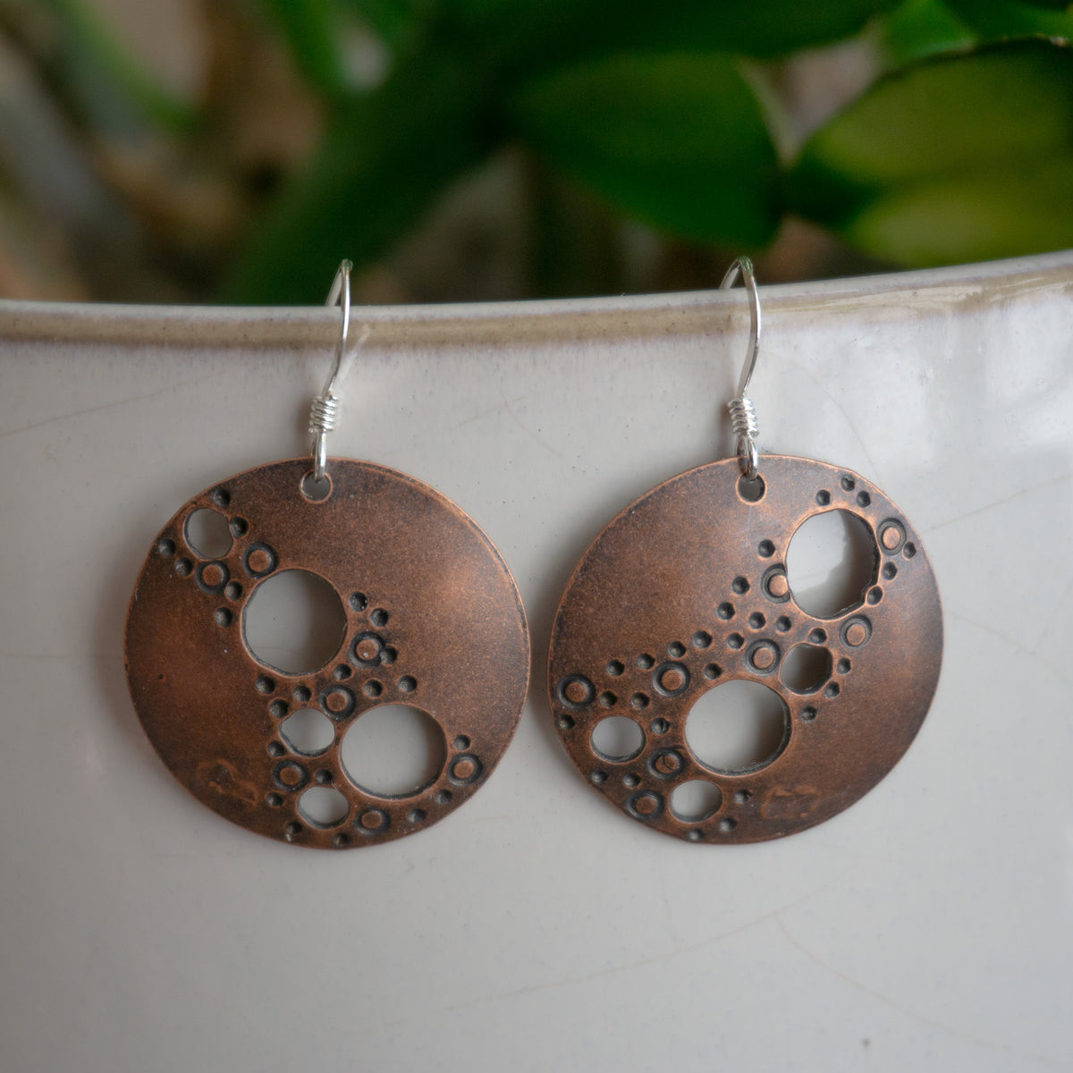 Moon Phase Round Copper Earrings