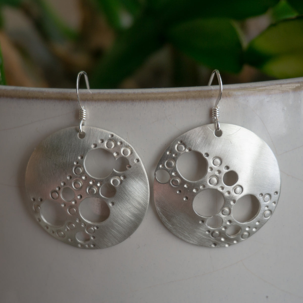 Moon Phase Round Sterling Earrings