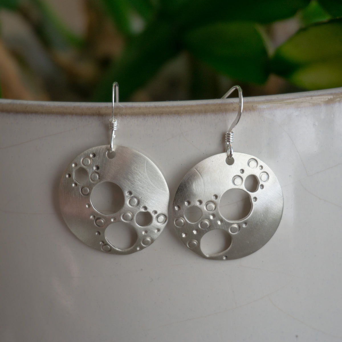 Moon Phase Round Sterling Earrings