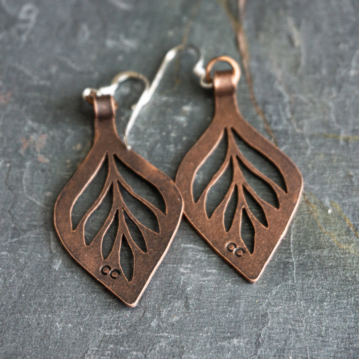 Copper Leaf Drop Earrings
