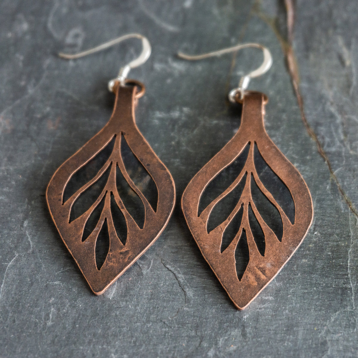 Copper Leaf Drop Earrings