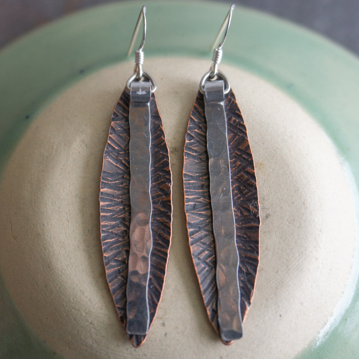 Copper Narrow Feather Earrings