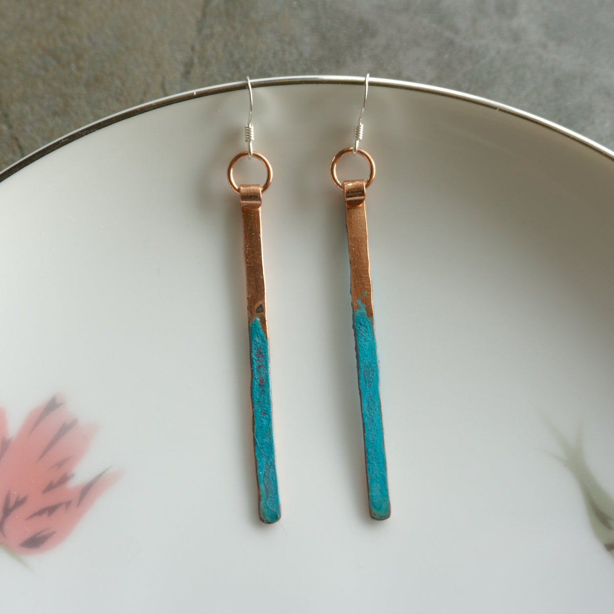 Verdigris Long Stick Earrings